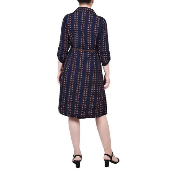 Ny Collection Women's 1X Size 3/4 Roll Tab Sleeve Shirtdress, Navy, NWT - Picture 2 of 8
